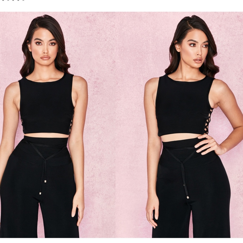 LIANDRA BLACK BANDAGE CROPPED TOP WITH CRISS CROSS - Picture 2 of 5